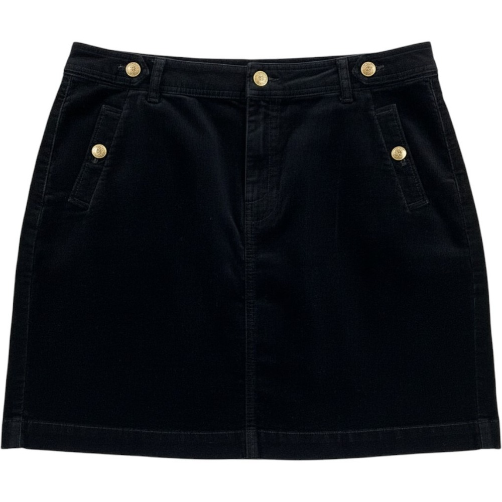 Talbots Womens Black Corduroy Straight Skirt Gold Crest Buttons Size 16